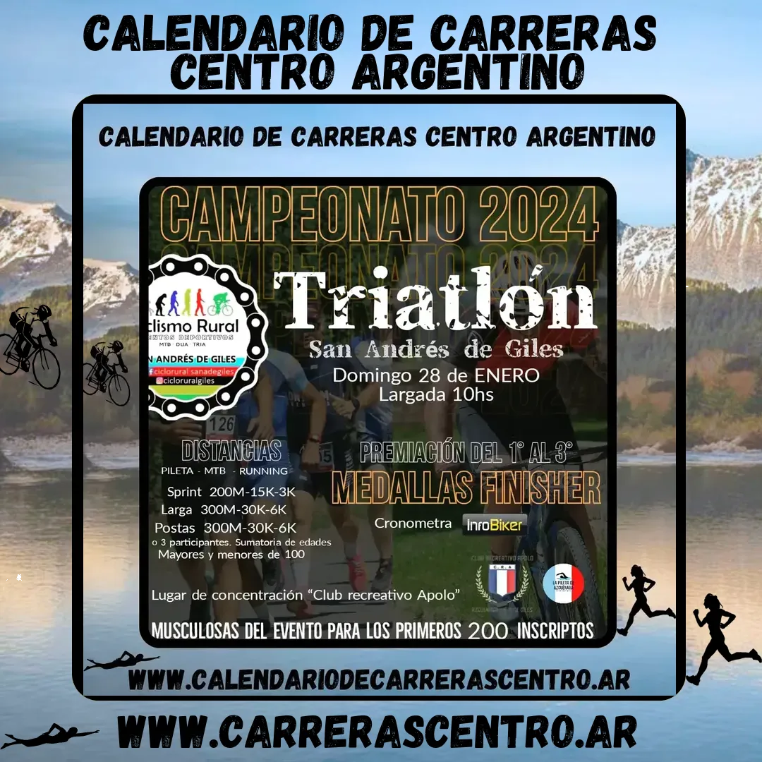 Flyer de 1° Campeonato Triatlón San Andrés de Giles 2024