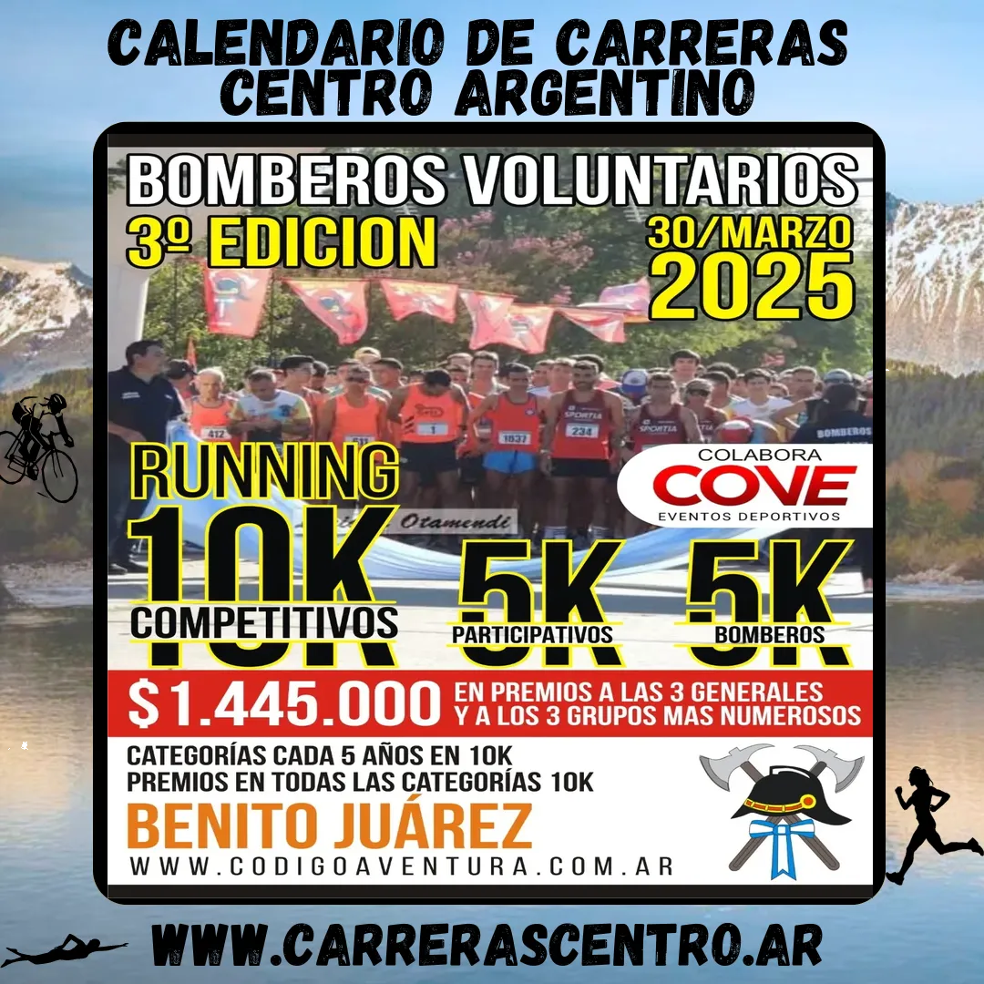 Flyer de 10K Bomberos Voluntarios Benito Juárez 2025