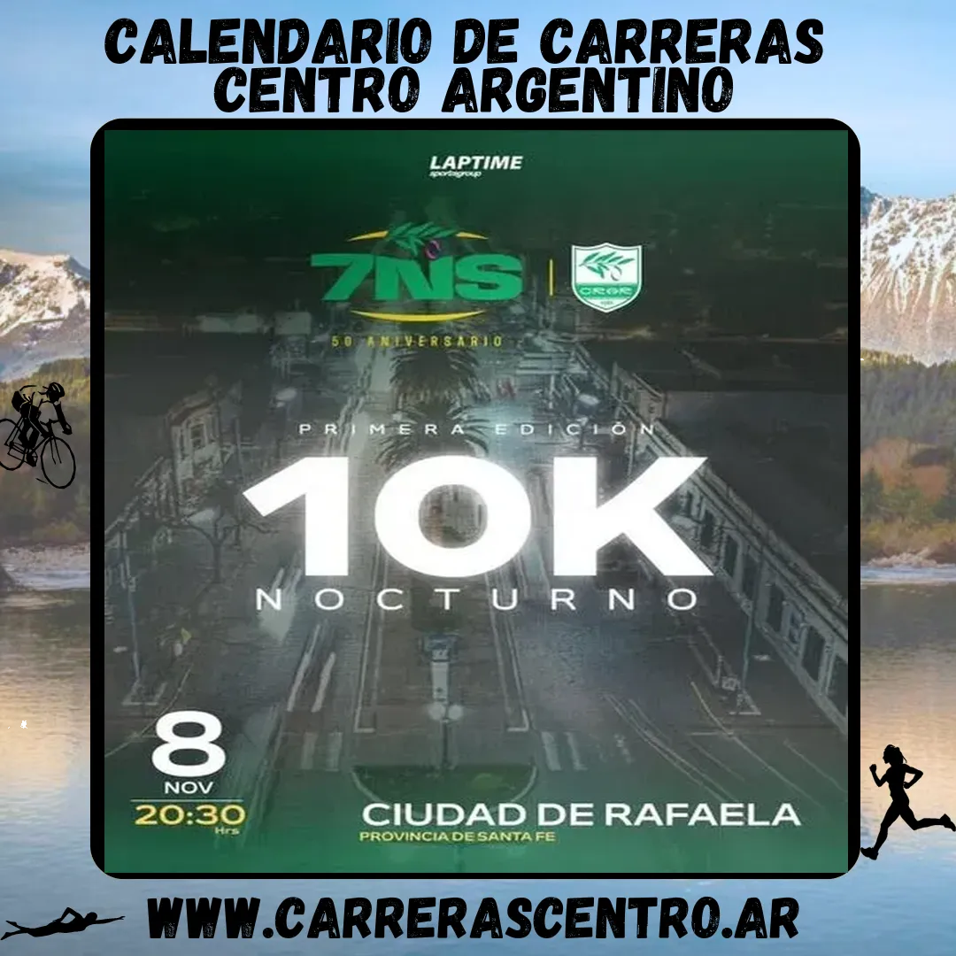 Flyer de 10K Nocturnos 50° Aniversario Crar Rafaela 2025