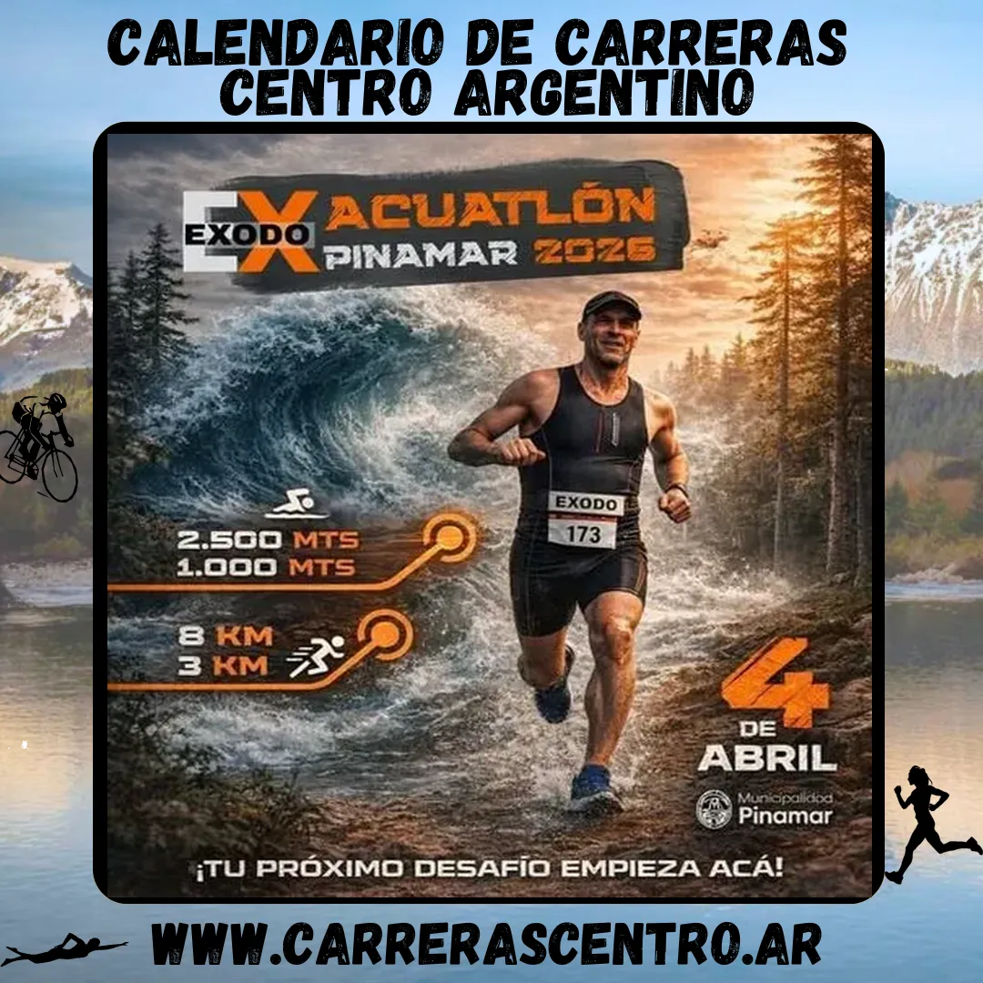 Flyer de Acuatlón Pinamar ÉXODO 2026