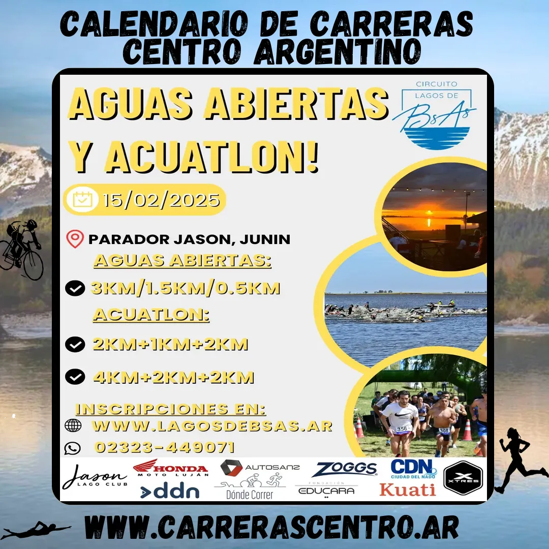 Flyer de Aguas Abiertas y Acuatlón Junín 2026