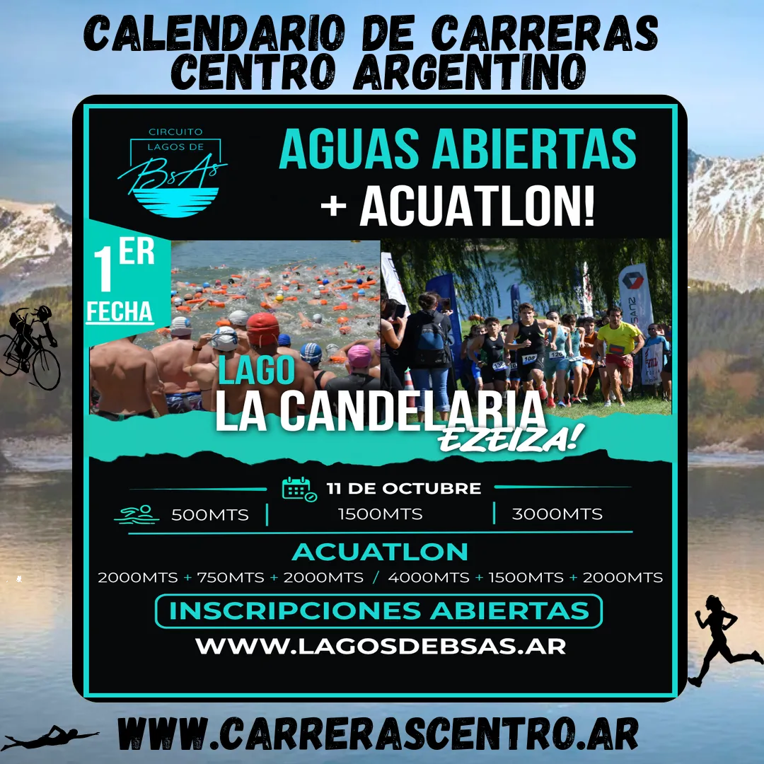 Flyer de Aguas Abiertas y Aquatlón en Lago La Candelaria 2026