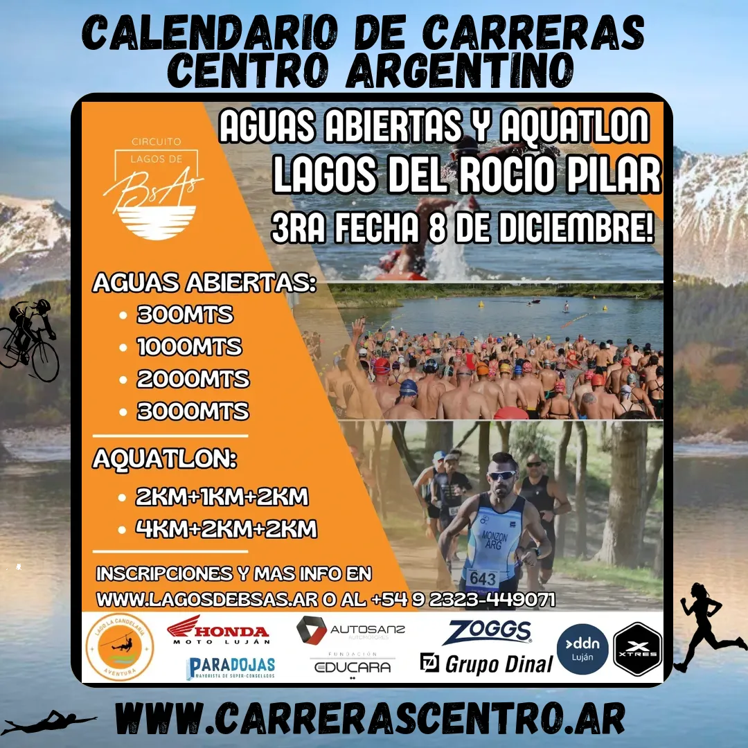 Flyer de Aguas Abiertas y Aquatlón en Lagos del Rocio 2024