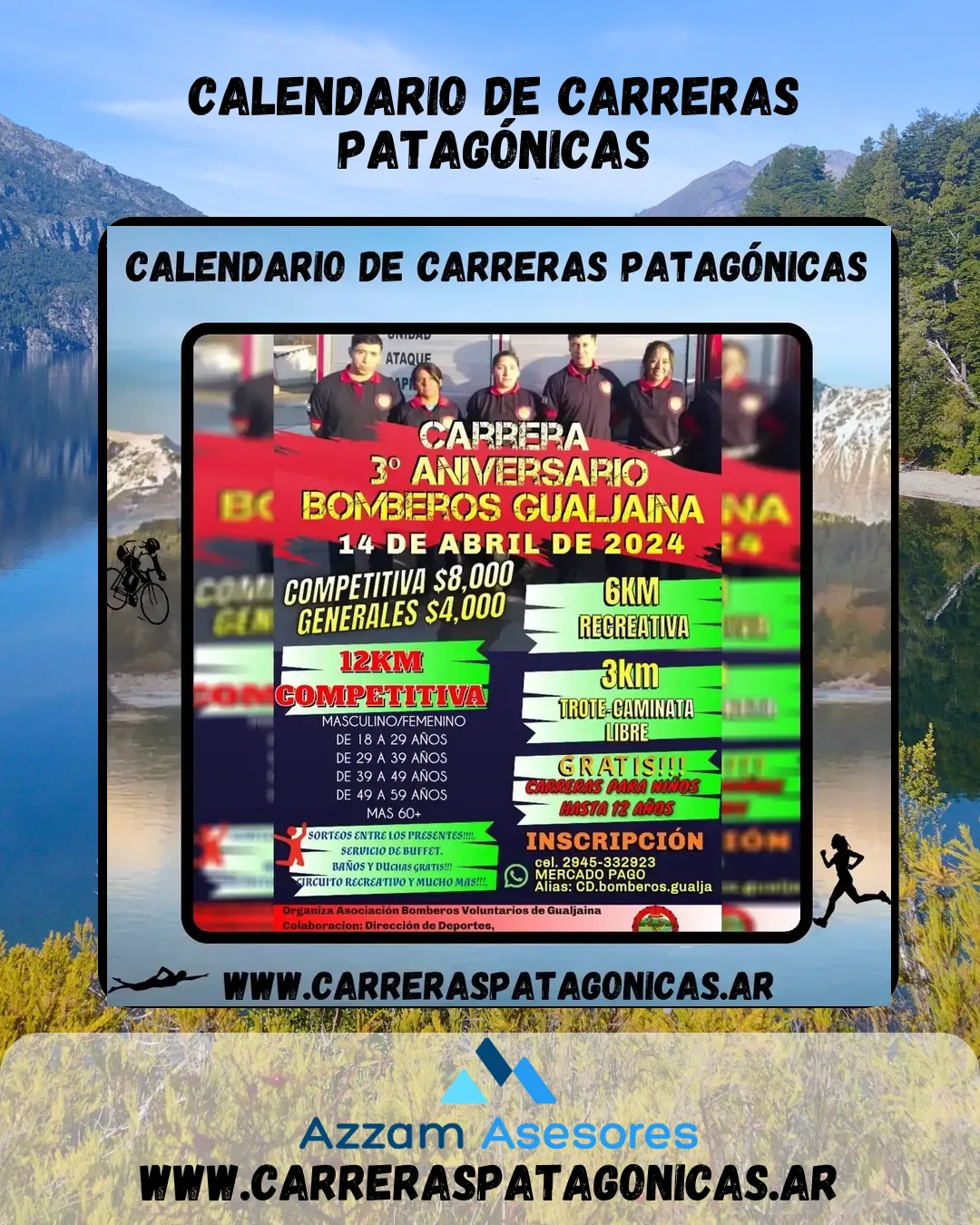 Flyer de Carrera 3° Aniversario Bomberos Gualjaina 2024