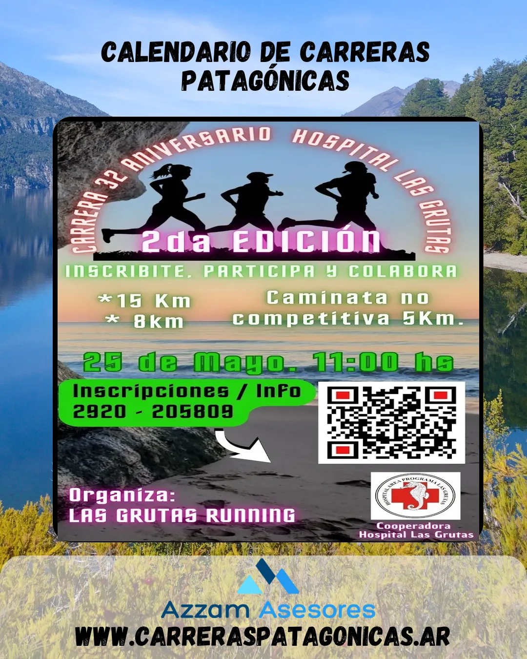 Flyer de Carrera 32 Aniversario Hospital Las Grutas 2025