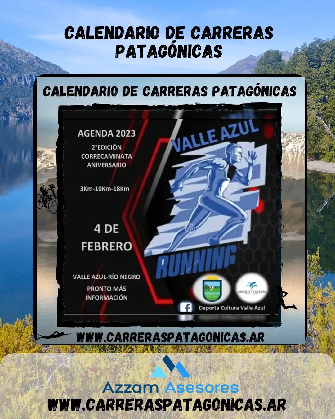 Flyer de Corre Caminata aniversario Valle Azul Running 2023
