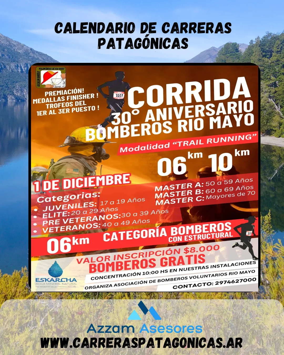 Flyer de Corrida Aniversario Bomberos Río Mayo 2024