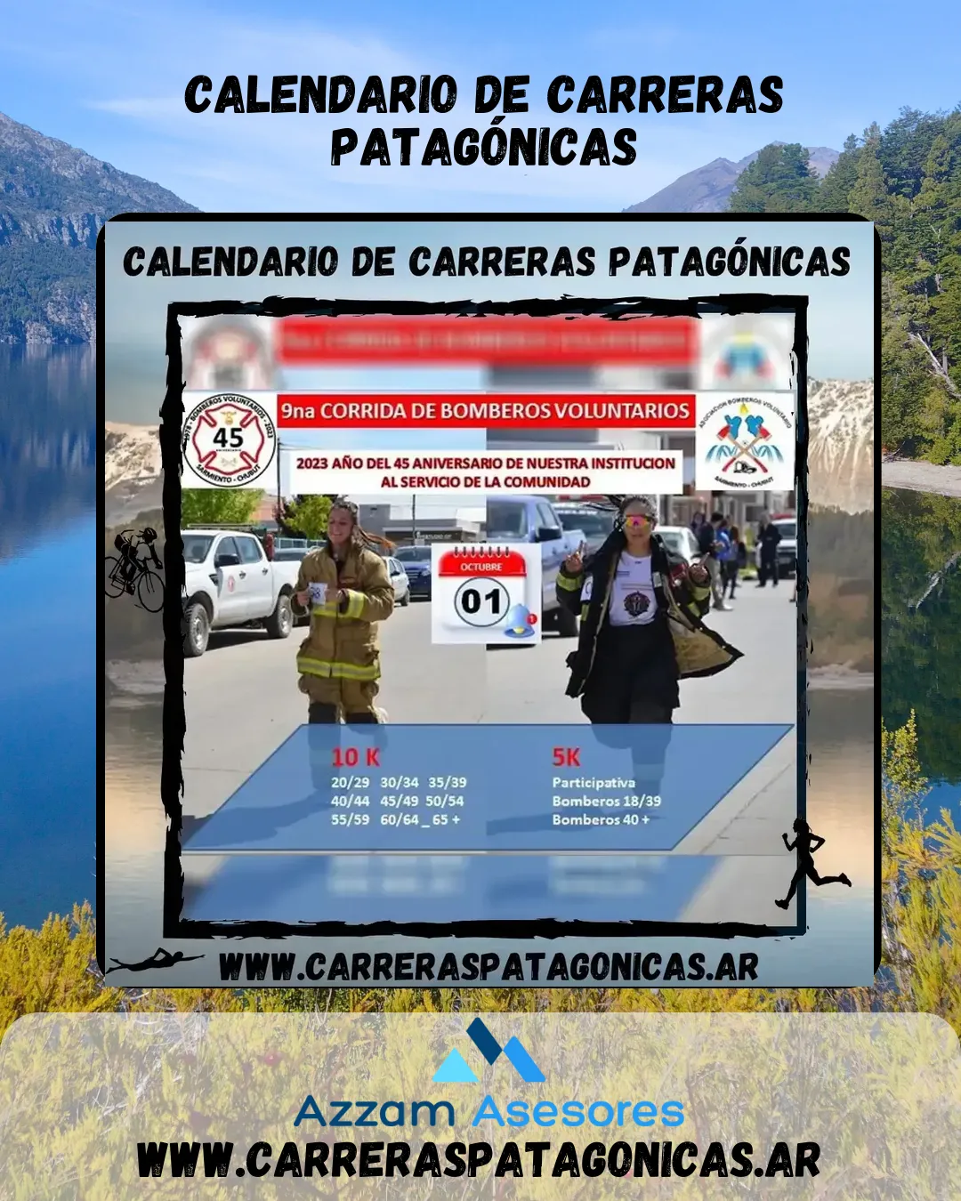 Flyer de Corrida de Bomberos Voluntarios Sarmiento 2023