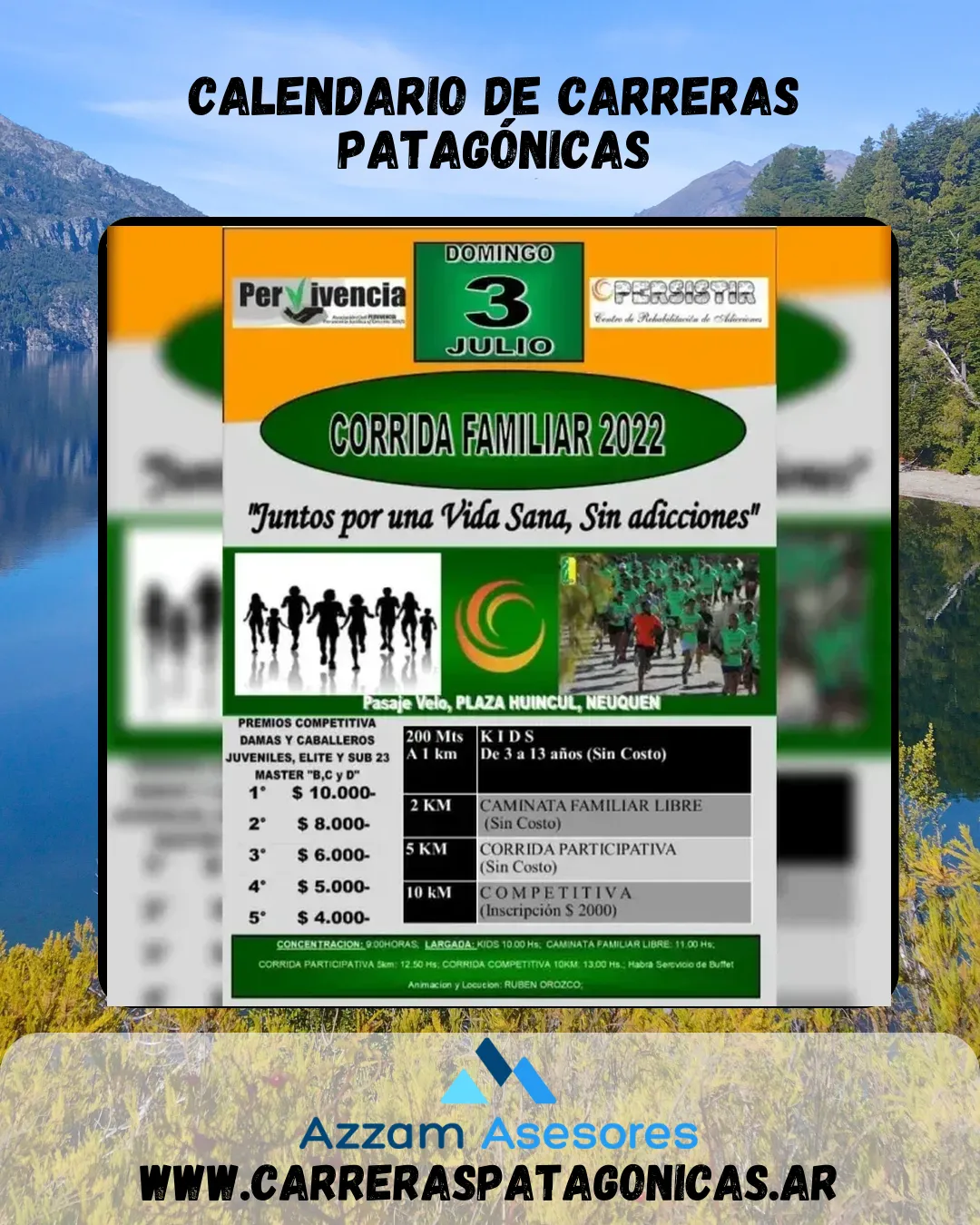 Flyer de CORRIDA FAMILIAR 2022 «Juntos por una vida sana, Sin adicciones» 2022