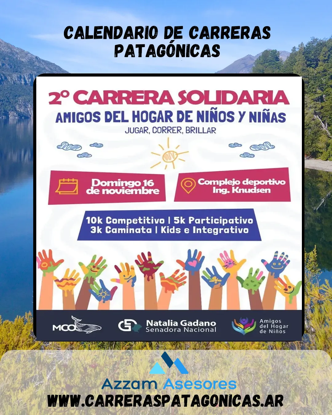 Flyer de Corrida Solidaria Amigos del Hogar de Niños y Niñas 2025