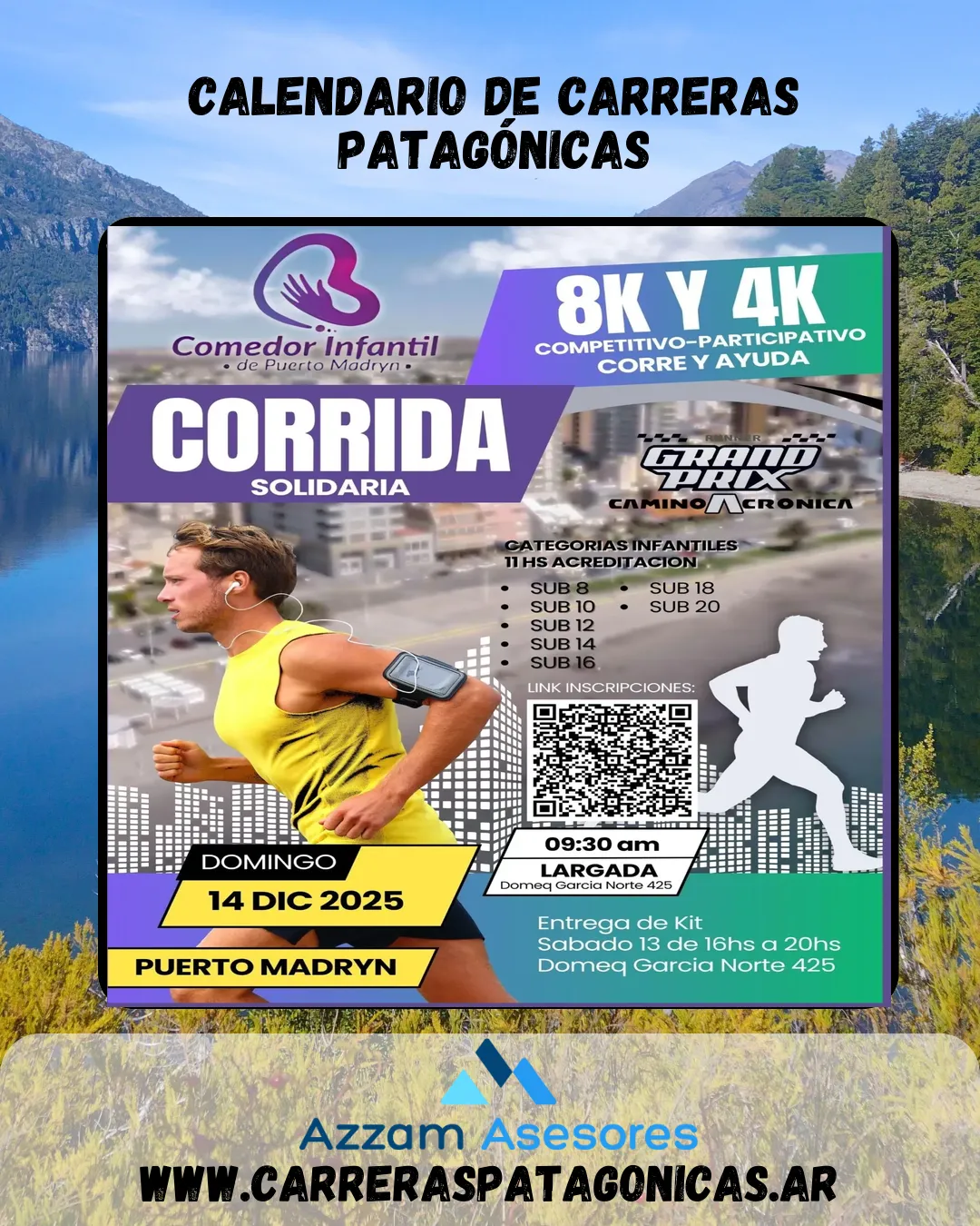 Flyer de Corrida Solidaria Gran Prix Camino a Crónica Puerto Madryn 2025