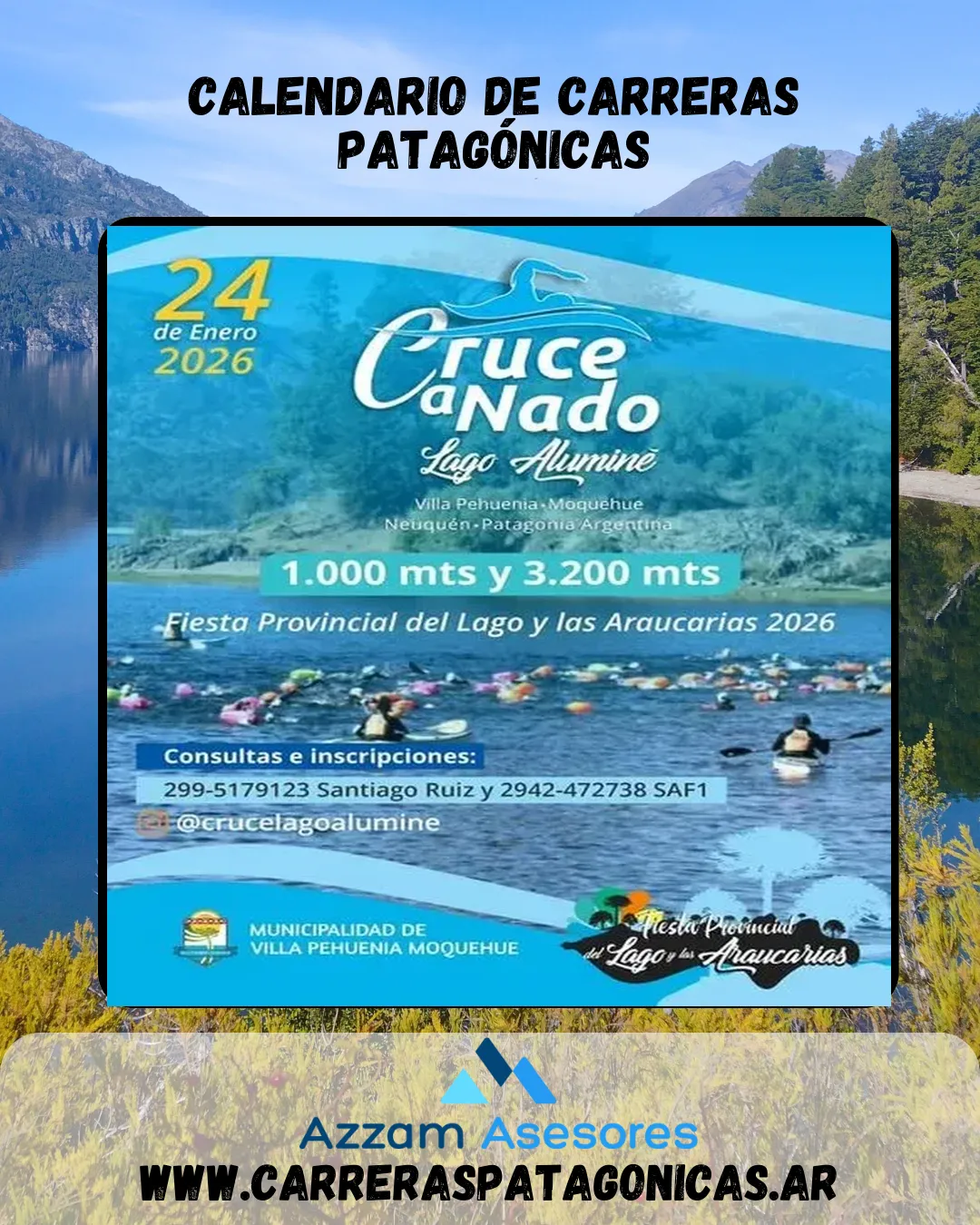 Flyer de Cruce a Nado Lago Aluminé 2026