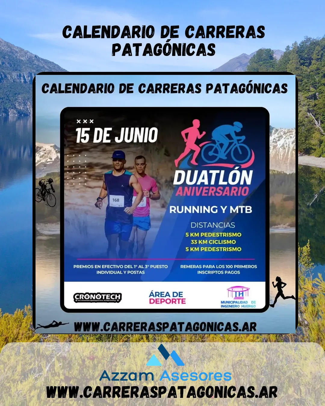 Flyer de Duatlón Aniversario Ingeniero Huergo 2025