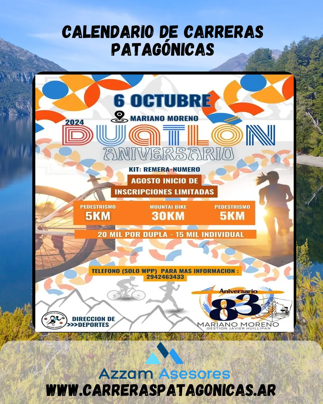 Flyer de Duatlón Aniversario Mariano Moreno 2024