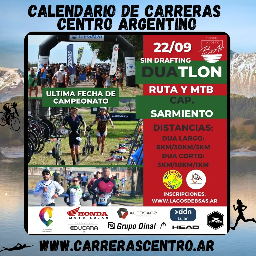 Flyer de Duatlón Capitán Sarmiento 2024