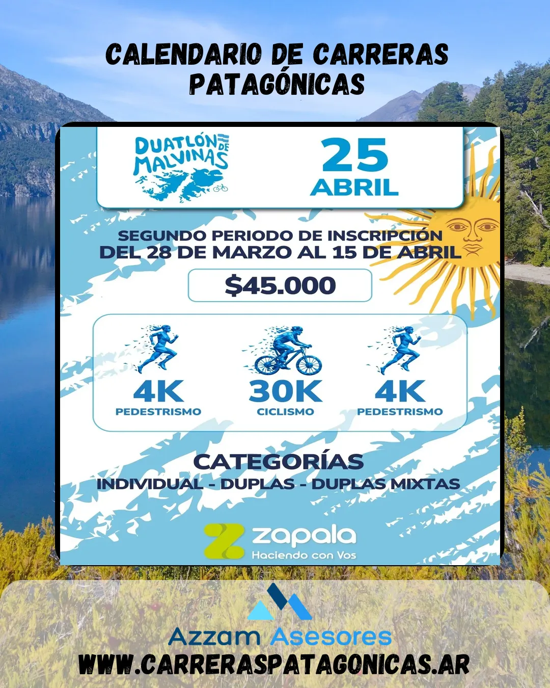 Flyer de Duatlón de Malvinas Zapala 2026