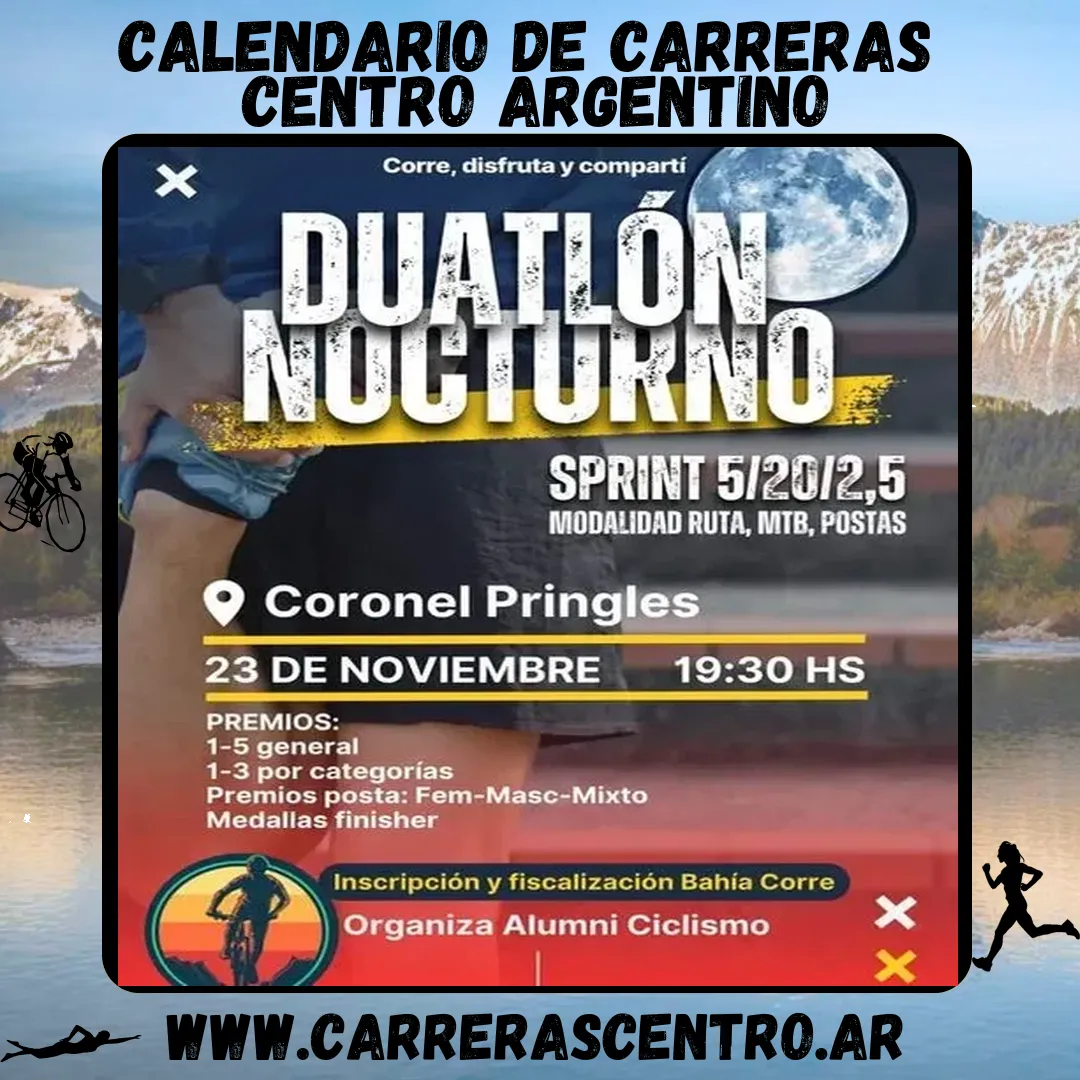 Flyer de Duatlón Nocturno Coronel Pringles 2024