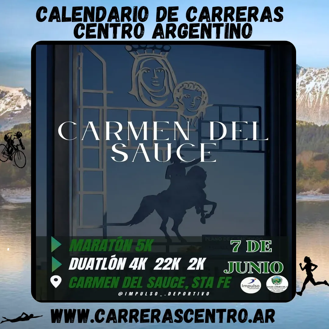 Flyer de Duatlón y Maratón Carmen del Sauce 2026