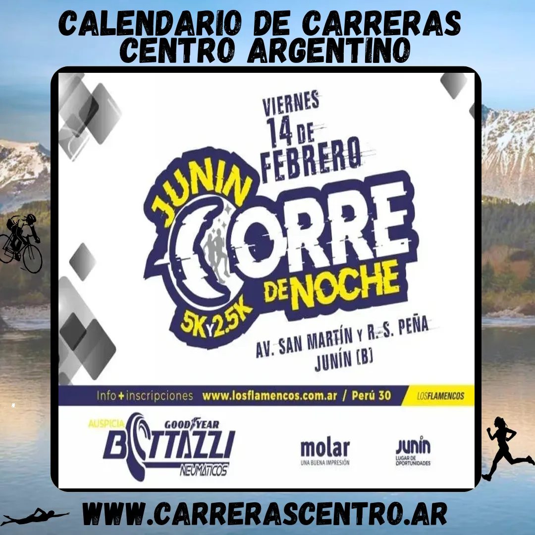 Flyer de Junín Corre de Noche 2025