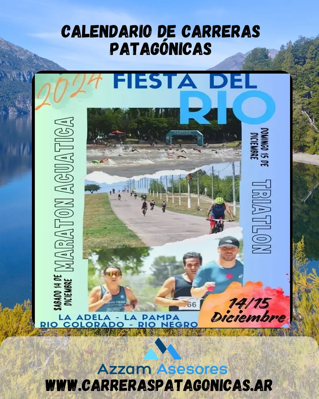 Flyer de Maratón Acuática y Triatlón Fiesta del Río 2024