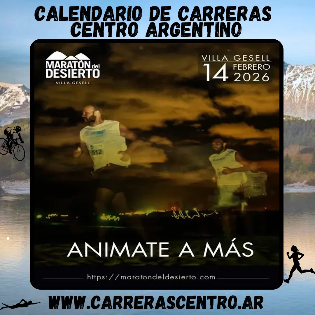 Flyer de Maratón del Desierto Nocturna en Villa Gesell 2026