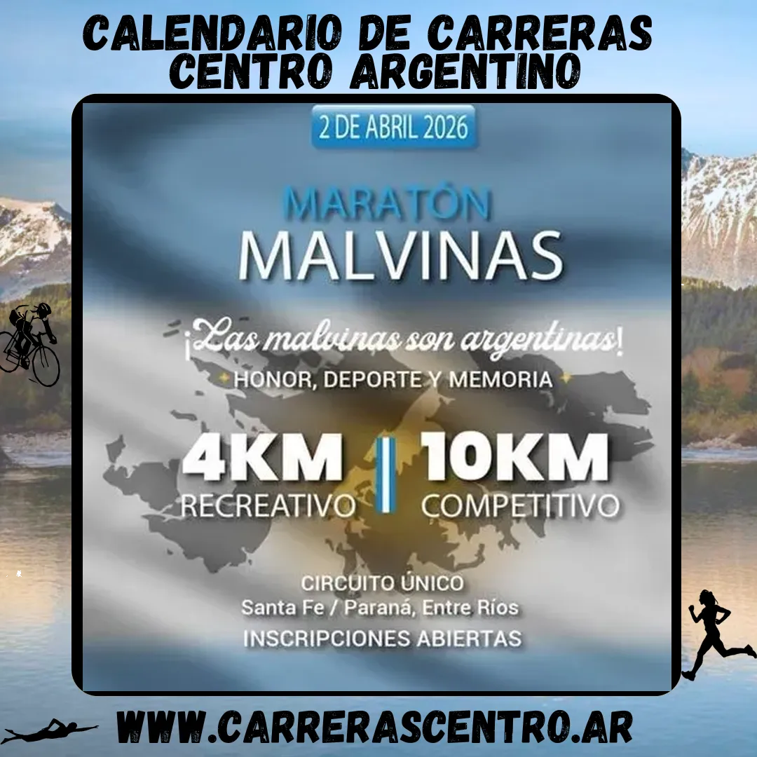 Flyer de Maratón Malvinas Santa Fe – Paraná 2026