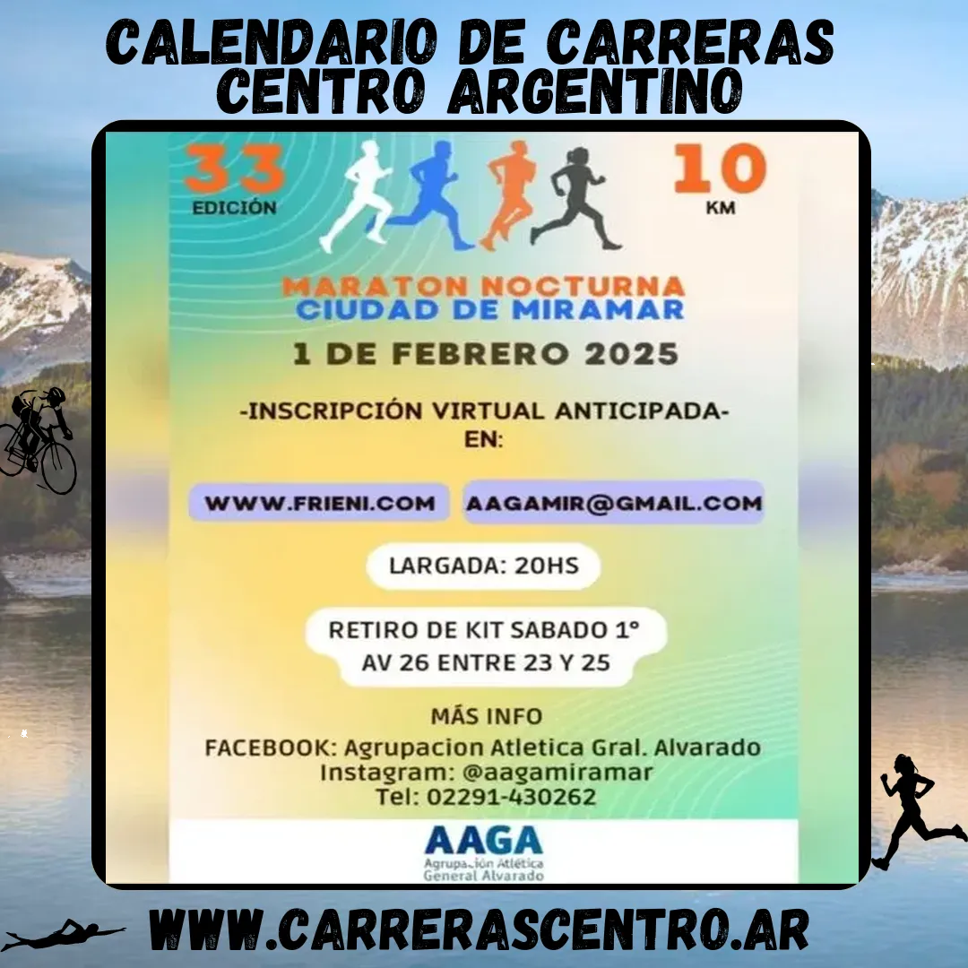 Flyer de Maratón Nocturna Ciudad de Miramar 2025