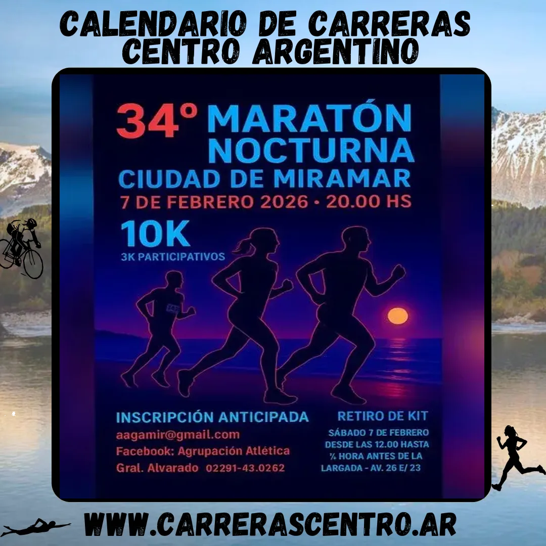 Flyer de Maratón Nocturna Ciudad de Miramar 2026