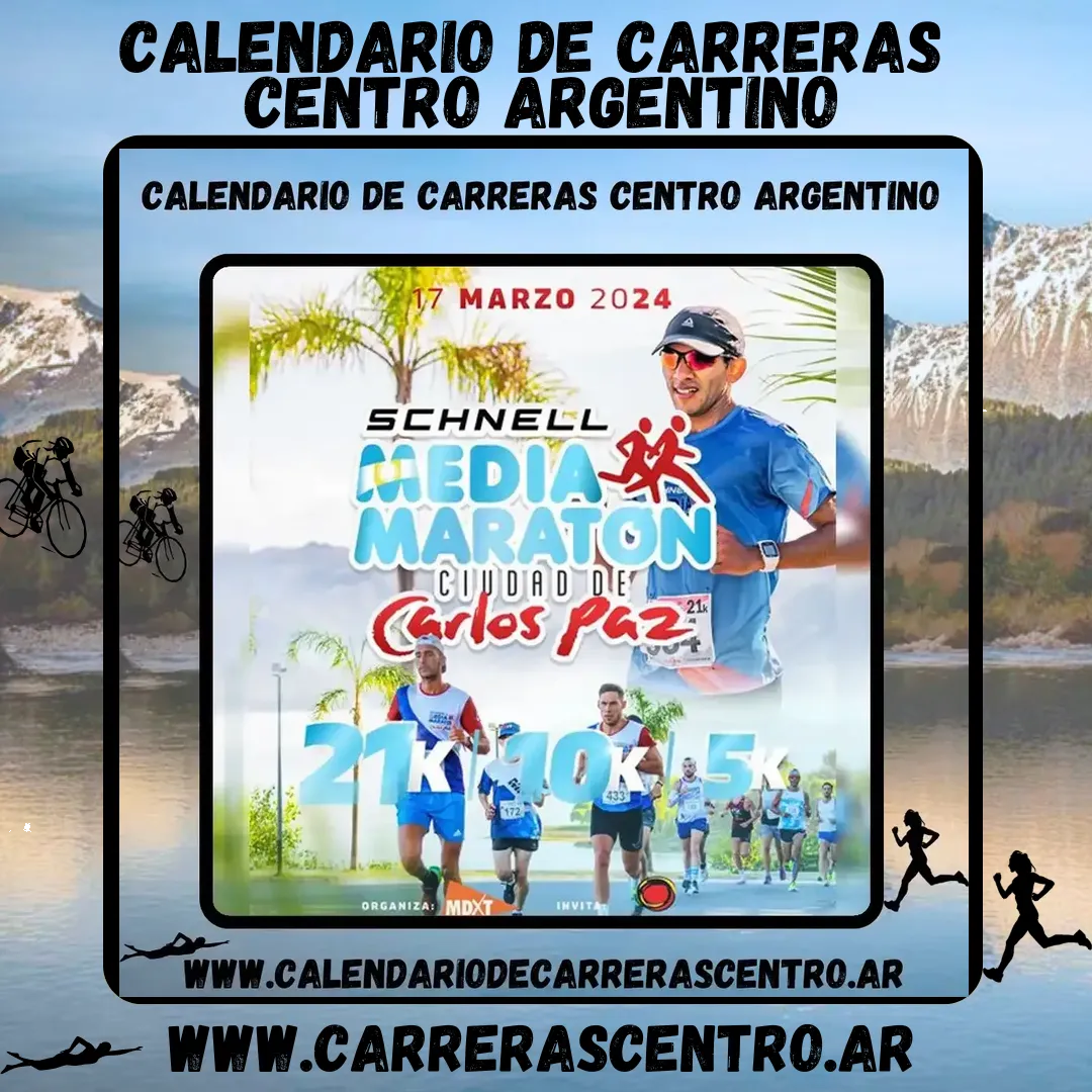 Flyer de Media Maratón Ciudad de Carlos Paz 2024
