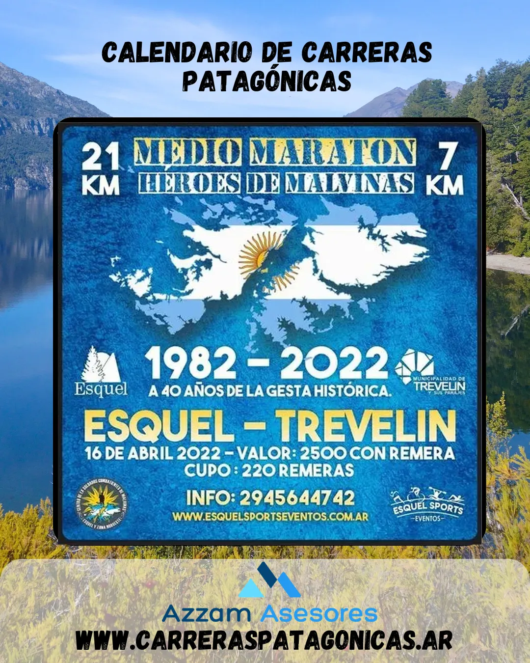Flyer de MEDIA MARATÓN HÉROES DE MALVINAS 2022