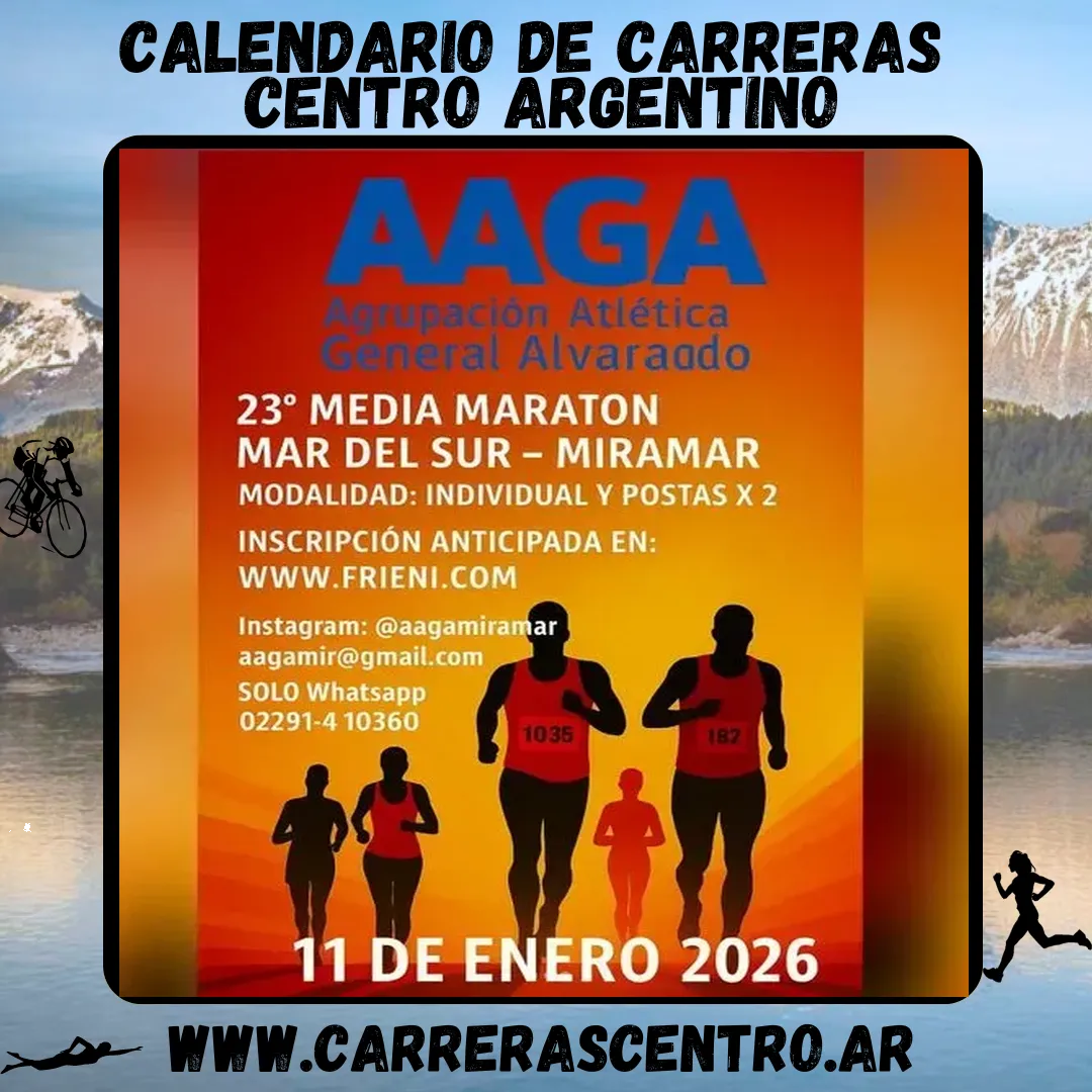 Flyer de Media Maratón Mar del Sur- Miramar 2026
