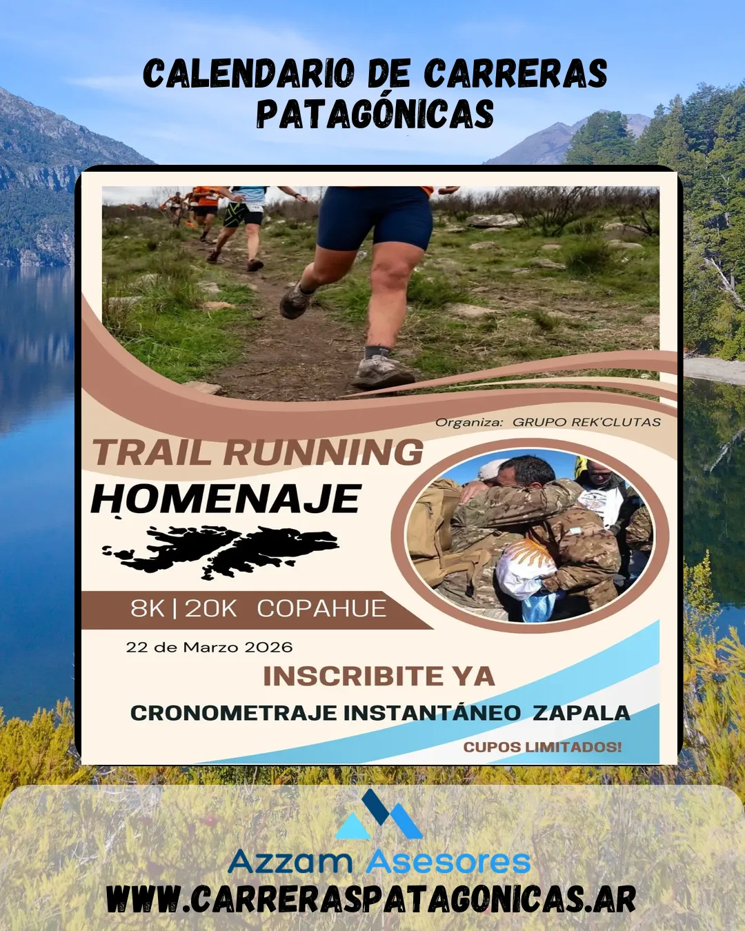 Flyer de Trail Homenaje a Los Caídos y Veteranos de Malvinas 2026