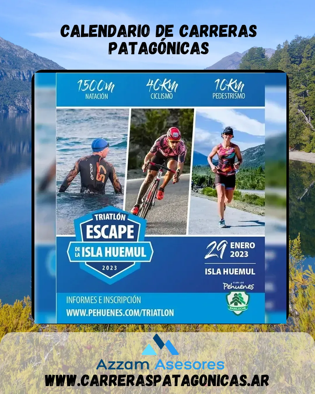 Flyer de Triatlón Escape de la Isla Huemul 2023